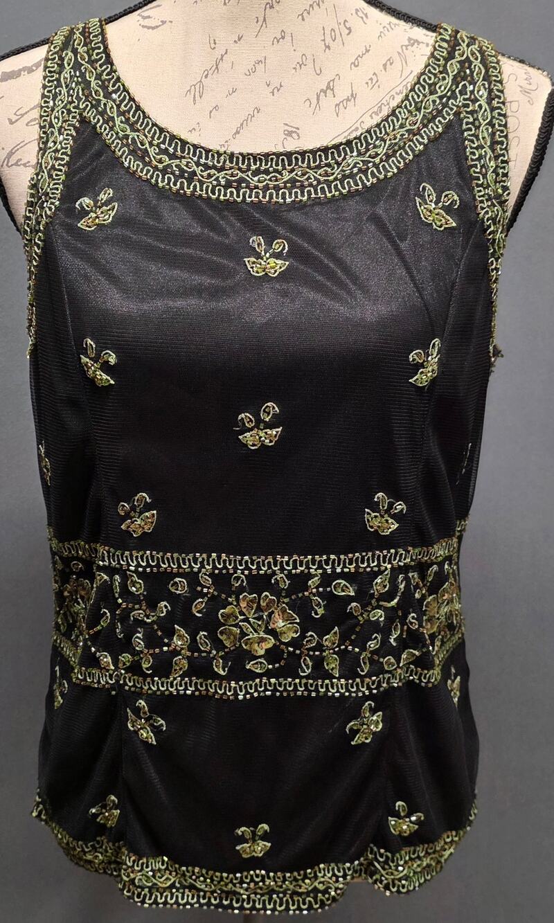 Vintage Womens Large Black Beaded Evening Tank Top Whimsigoth Fairycore Marina
